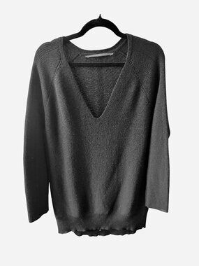 Athleta Merino Wool Blend Deep V-Neck Sweater Black M